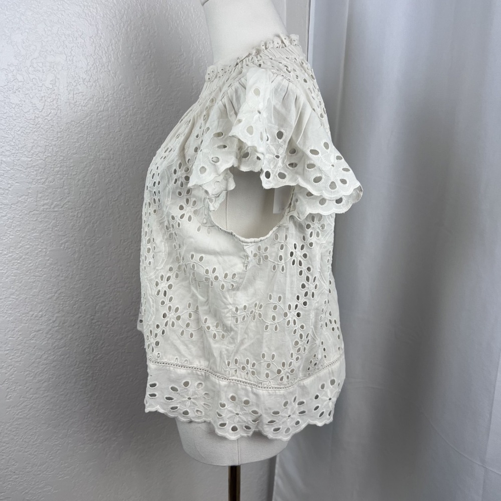 Jennifer Grace Top Womens Medium Ivory Eyelet Ruffle Sleeve Cottagecore Romantic - Picture 3 of 10
